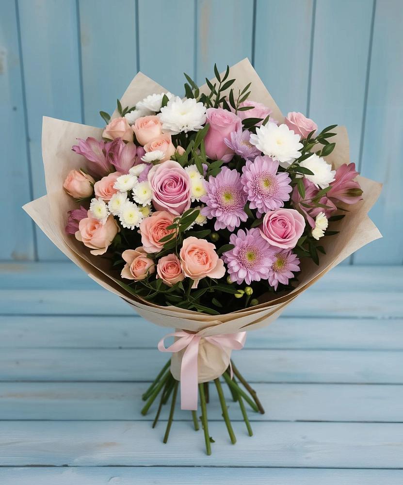 Букет цветов из: Хризантемы, Розы и Альстромерии в Чудово