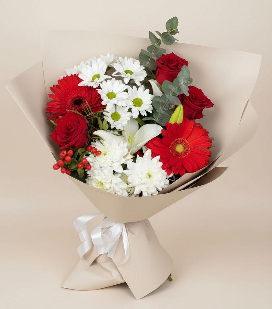 Букет цветов из: Розы, Хризантемы, Герберы и Лилии в Чудово
